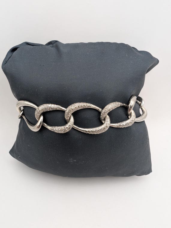 Silver Pave Diamond Link Chain Toggle Bracelet - image 12