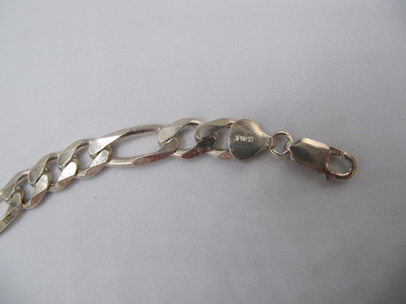 Italy Sterling Silver 925 Figaro Chain Bracelet - image 9