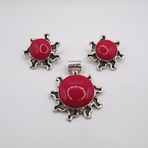 Vintage Taxco Mexico Sterling Silver Enamel earrings pendant set