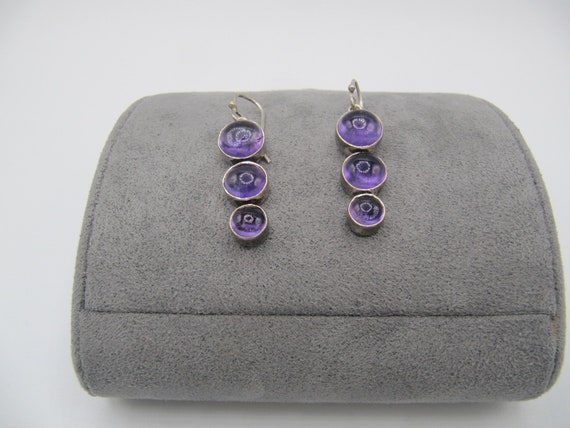 Vintage Hand Made Silver Amethyst drop dangle ear… - image 8