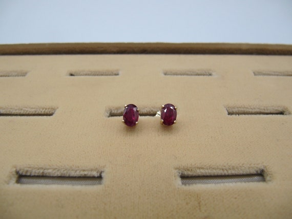 14K Yellow Gold 585 Oval Red Spinel Stud Earrings - image 2