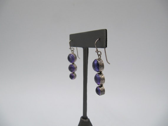 Vintage Hand Made Silver Amethyst drop dangle ear… - image 4