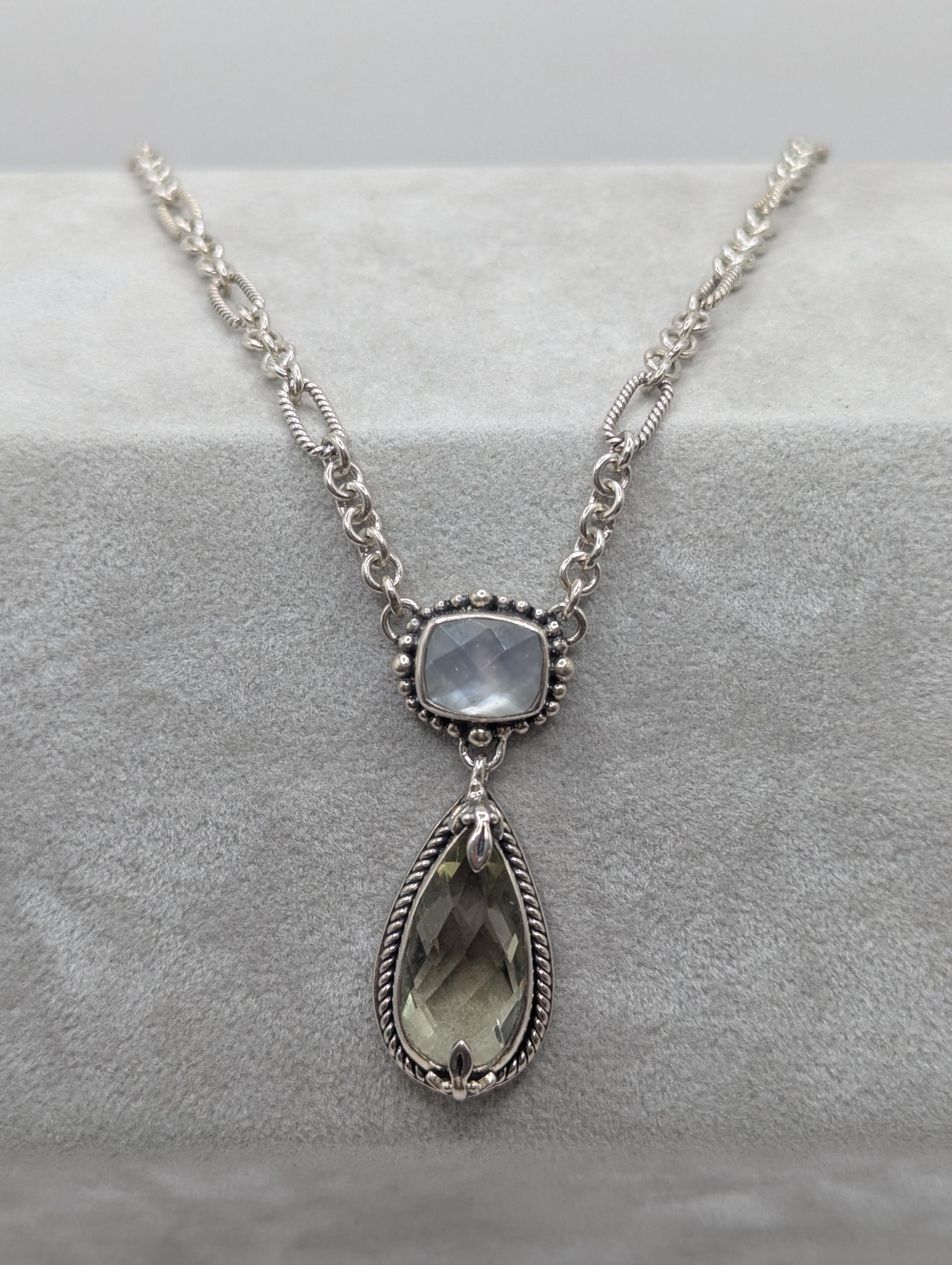 Lori Bonn Sterling Silver 925 Checkerboard Cut Topaz Drop Pendant 