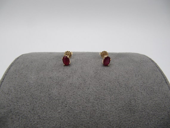 14K Yellow Gold 585 Oval Red Spinel Stud Earrings - image 7