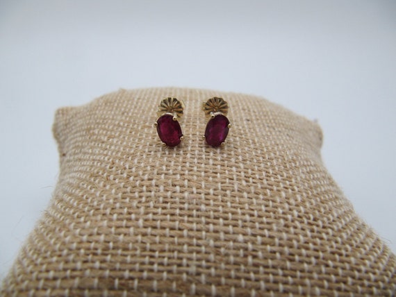 14K Yellow Gold 585 Oval Red Spinel Stud Earrings - image 5