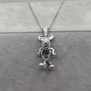 Vintage Disney Sterling Silber 925 Blau CZ Mickey Mouse Anhänger Halskette