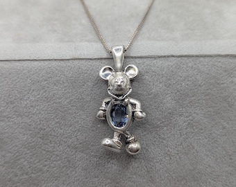Vintage Disney Sterling Silber 925 Blau CZ Mickey Mouse Anhänger Halskette