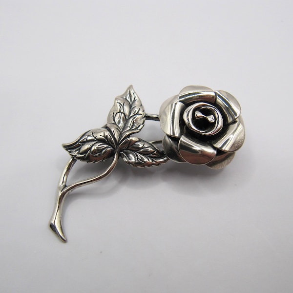 Vintage BEAU Sterling Silver rose brooch