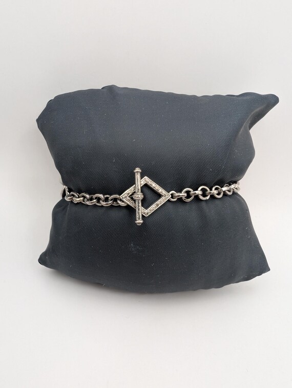Silver Pave Diamond Link Chain Toggle Bracelet - image 15