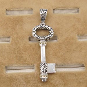 EFFY Balissima Sterling Silver 925 18K Yellow Gold 750 Ornate 3D Key Pendant