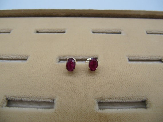 14K Yellow Gold 585 Oval Red Spinel Stud Earrings - image 3
