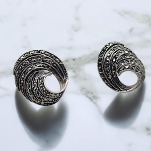 Vintage Judith Jack Sterling Silver 925 Marcasite Stud Earrings