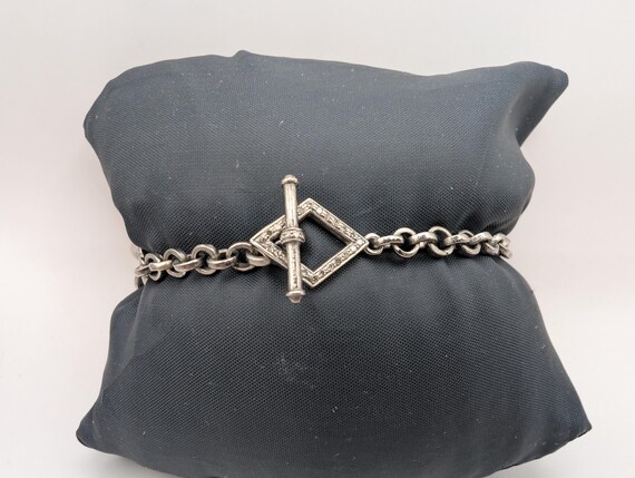 Silver Pave Diamond Link Chain Toggle Bracelet - image 16