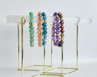 セレナイトクリスタルブレスレットホルダー、金属製ディスプレイ棚