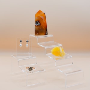 Clear Acrylic Zigzag Tiered Jewellery Display Stand | Step Organizer for Retail & Photography