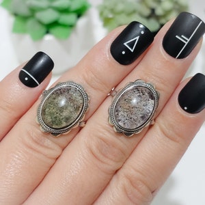 Garden Quartz/Lodolite Floral 925 Silver Adjustable Ring | Sterling Silver Ring | Boho Ring | Scenic Quartz | Landscape Quartz