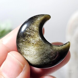 Gold Sheen Obsidian Crescent Moon Carving