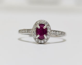 Ruby & Zircon Sterling Silver Ring | Adjustable Band