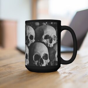 Black Skull Coffee Mug - Gothic Halloween Mug, Spooky Gift for Skull Lovers, Unique Drinkware