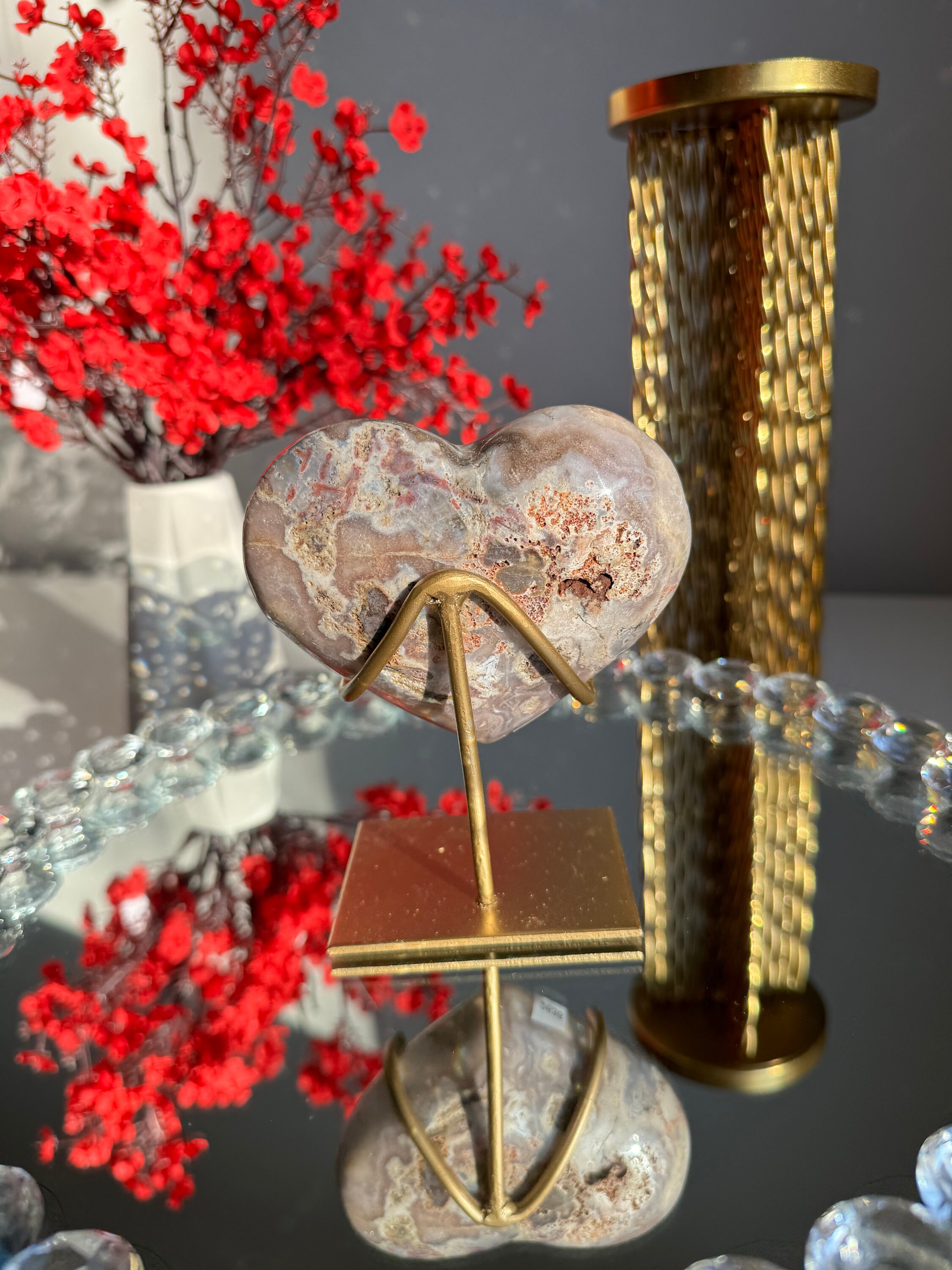 ★破格大特価【 ピンクアメジスト ドゥルージー ハート 原石 台座付き ドゥルージー ピンク アメジスト ハート ヒーリング クリスタル 2636