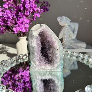 amethyst cathedral with calcite  healing crystals 2032 amethyst cut base