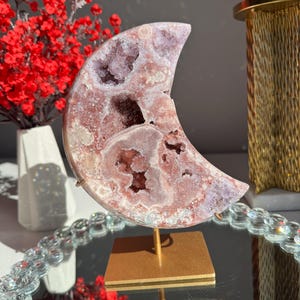 Druzy Pink amethyst moon with amethyst 3014