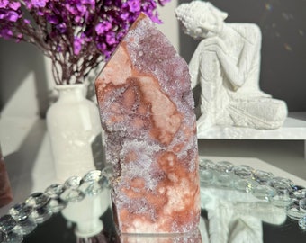 Druzy pink amethyst tower with amethyst healing crystals 2596