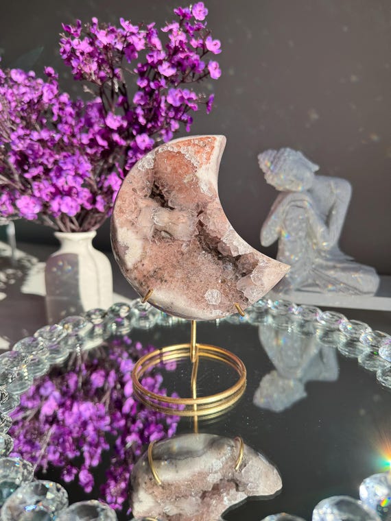 Pink Amethyst Moon With Amethyst Healing Crystals 3074
