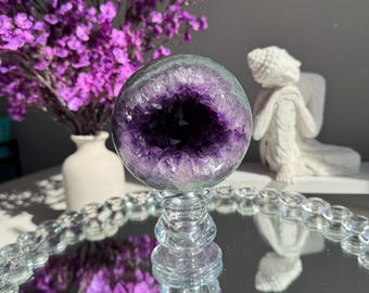 XL Druzy Amethyst Crystal Sphere // Large Polished Purple Stone Geode ...