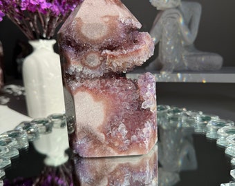 Druzy pink amethyst tower with amethyst  healing crystals 2571