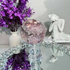 High quality big point lilac purple  pink amethyst sphere with amethyst druzy 2938 amethyst sphere