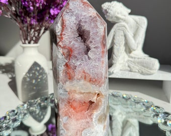 Druzy roze amethist toren met amethist helende kristallen 2592
