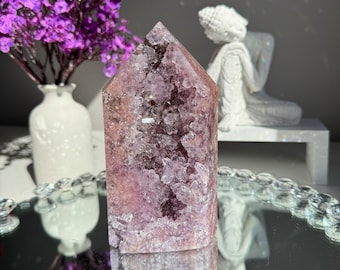 Druzy roze amethist toren met amethist helende kristallen 2552