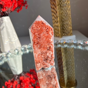 Druzy red pink amethyst tower - healing crystals 2521