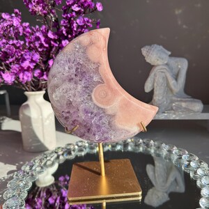 High quality Pink amethyst moon with amethyst healing crystals 3071
