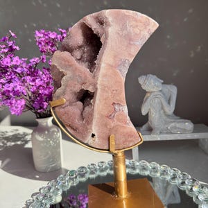 Large Druzy Pink amethyst moon   With amethyst 3032