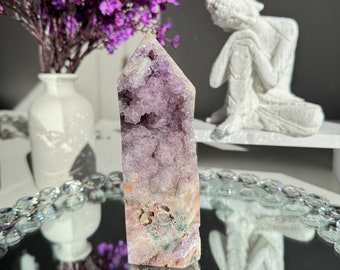 Druzy pink amethyst tower with amethyst healing crystals 2596