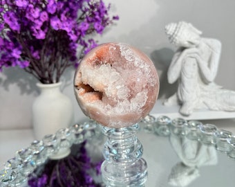 Druzy Pink Amethyst Sphere with Quartz, Crystal Healing (87mm) 2937