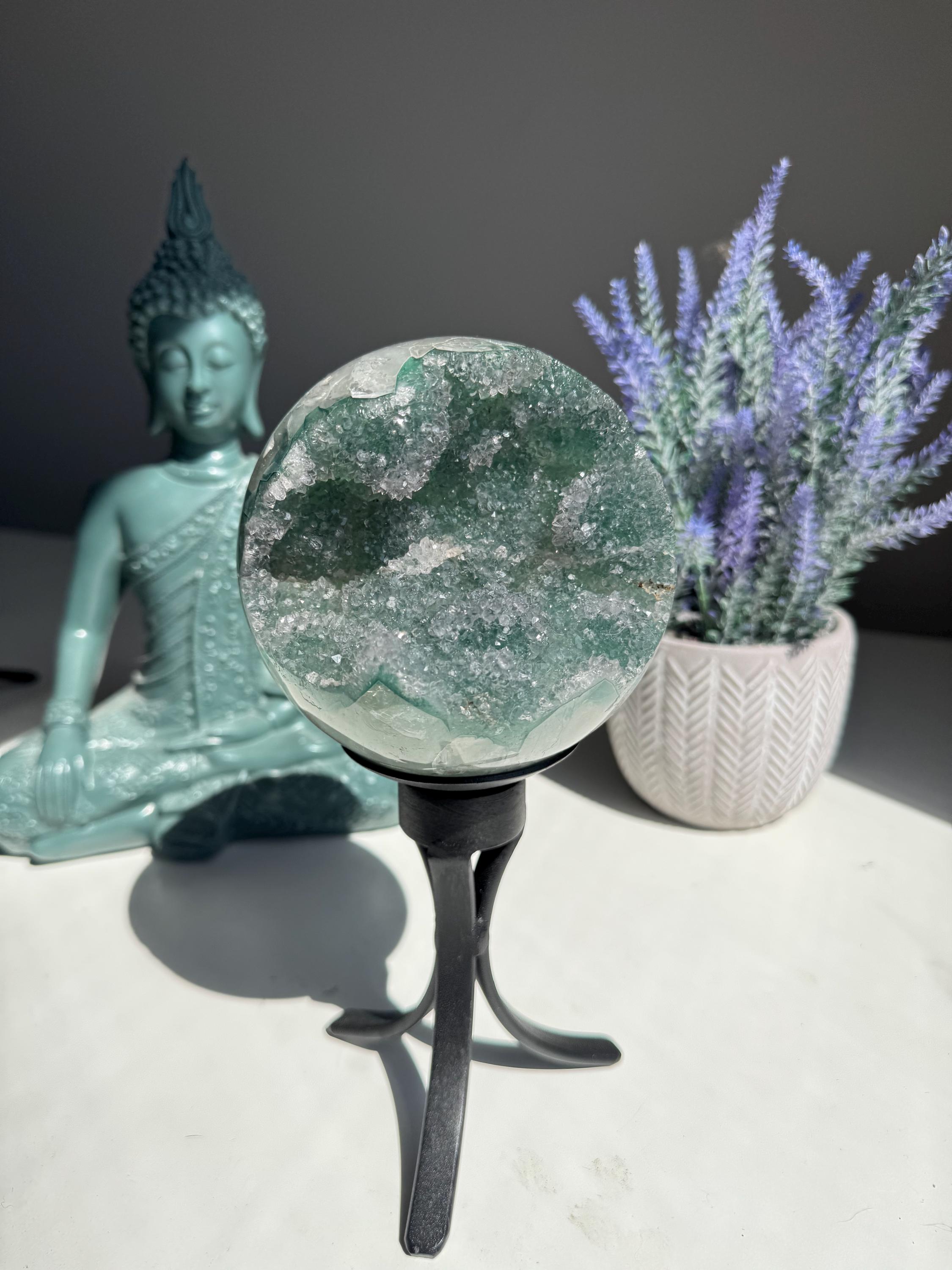 Seltene druzy grüne Amethyst Kugel 3148 Regenbogen Amethyst