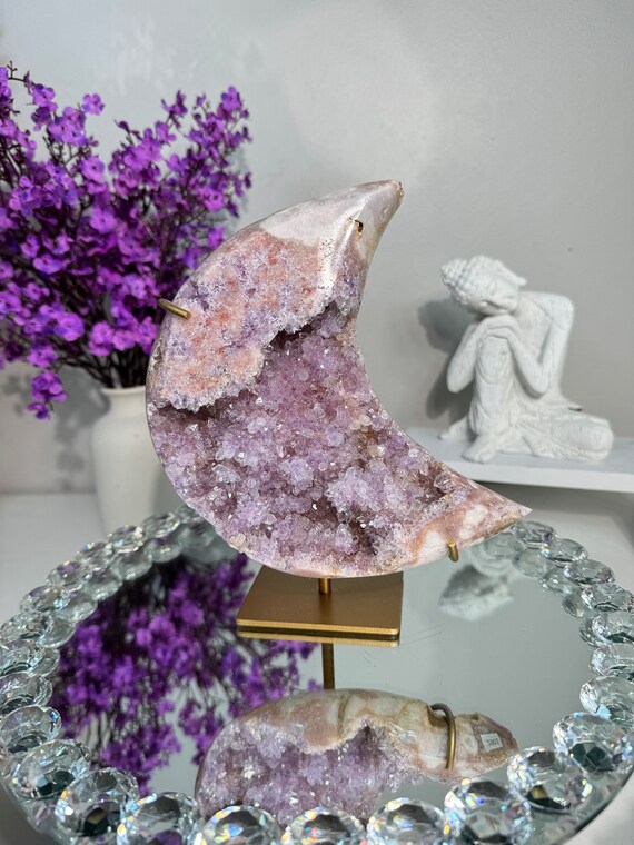 Druzy Pink Amethyst Moon With Amethyst 2901