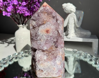 Druzy pink amethyst tower with amethyst  healing crystals