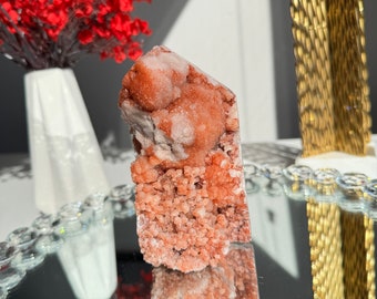 Red Druzy pink amethyst tower healing crystals 2714