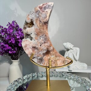 Extra large pink Amethyst moon with quartz 2931