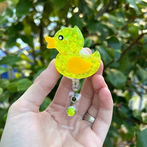 Duck Badge Reel, Cute Duck Magnet, Glitter ID Holder, Cute Gift