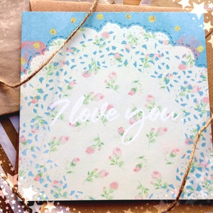 Cartes de voeux - Je t'aime - Papier écologique 148 mm avec enveloppe kraft recyclée