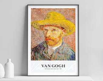 Van Gogh Wall Art Print, Self-Portrait with Straw Hat 1887, Post-Impressionist Portrait Decor, Iconic Fine Art, Giclée Fine Art Print