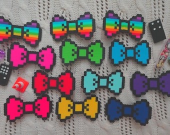 Pixelated Bow Hair Clips - Handmade Pixel Art Barrette Accessories
