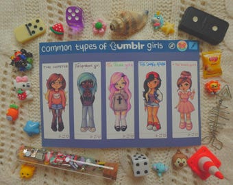 Common Types of Tumblr Girls (V.1) 6.5” x 4.25” Matte Weatherproof Internet 2014 Nostalgia Sticker Sheet by MahalMadeCo