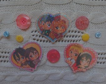 Blushing Hearts - 3" Holographic Sparkle Stickers Anime Inspired Chibi Fan Art