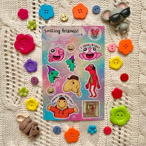Smiling Friends 6” x 4” Glitter Sparkly Waterproof Sticker Sheet with Pim, Charlie, Allan, Glep by MahalMadeCo